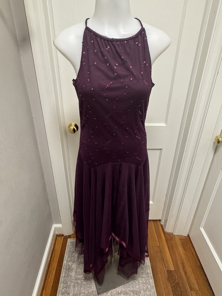 VTG Masquerade Plum Purple Gown Sequin Embroidered Halter Dress Prom Formal 9/10