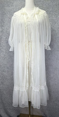 Vtg Fern Lingerie New York White Ivory Peignoir Set Nightgown & Sheer Robe