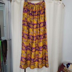 Psychedelic Purple Orange Yellow Paisley 70’s Button Up Maxi Bark Cloth Skirt