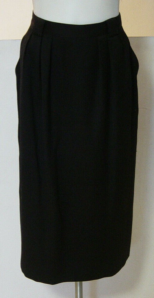 1980s Anne Klein II Womens Skirt Black 14 Wool Pleated Pocket Belt Loop Long Vtg
