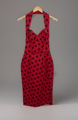 RARE Vivien Of Holloway 1950s Pin Up Wiggle Dress Red Black Polka Dot Retro