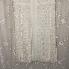VTG 1960s Hand Made Cream Top Lined Sleeveless Darted Scalloped Fabric Dress XS