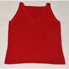 Vintage Knit Tank Top White Stag Size M 90s Red Ramie Cotton Stretch V-Neck