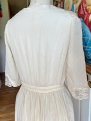 Antique 1910s Tissue Silk Dress Off White Lace Details Size Small