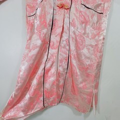 Vintage Kimono Boho Satin Brocade Robe Pink Frog Closure Vietnam Medium