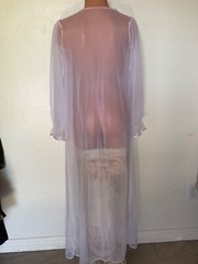Vintage Sheer White Nylon Long Sleeve Pink Satin Top Val Mode Robe Sz.M
