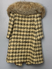 Vtg 70s Rothmoor Tapestry Tweed Wool Coat Fur Collar Ivory Classic Retro No Tag