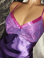 VTG SATIN SHINY PURPLE LACY BABYDOLL NOS M LINGERIE NIGHTGOWN LUX
