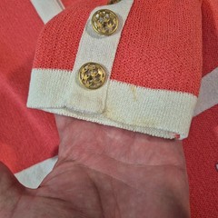 Vtg Castleberry Knit Skirt Suit Set 14 Pink Coral 80s Style Gold Tone Buttons