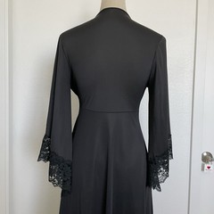vintage Jolie nylon black lace wide sleeves long nightie robe S