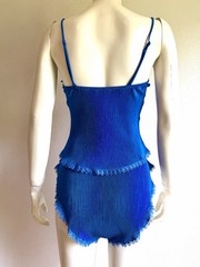 Vintage Maidenform Camisole Panties Set Hi Cut Fairycore Pleated Elegance Blue M