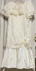 Vintage 80’s Ivory Lace & Acetate Puff S/S Dress W/Lace Fingerless Gloves
