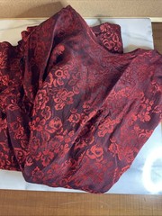 Vintage 1980s NUANCE Red Floral Jacquard Draped Pockets Dress – Size Small