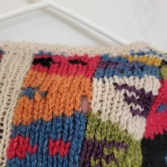 Express Tricot Vintage Hand Knitted 100% Wool Multicolor Patchwork Cardigan M/L