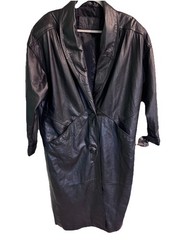 Jacqueline Ferrar Vintage Medium Trench Coat 1980s-90s Black Genuine Leather