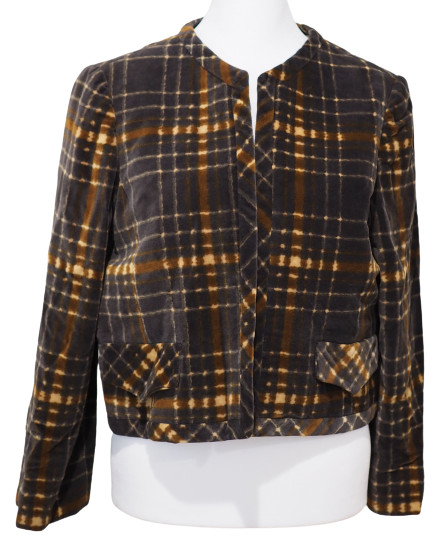 Vintage Bullock’s Wilshire 6 S Cropped Velvet Jacket Brown Plaid Grey 90s Mod