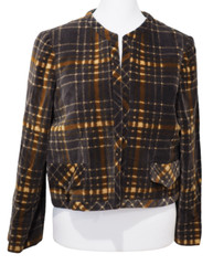 Vintage Bullock’s Wilshire 6 S Cropped Velvet Jacket Brown Plaid Grey 90s Mod
