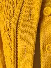 Vintage Hand Knit Mustard Yellow Button Up Sweater Chunky Cardigan