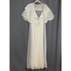 Vintage L Ivory Peignoir Set Val Mode Nightgown Robe Puff Sleeve Pearl Buttons