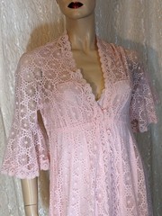 Vintage Pink All lace bodice Sweetheart Neck Lingerie Slip dress Nightgown M