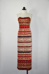 60s Vintage Red Orange Striped Bullet Bra Strapless Beach Cover Up Maxi Dress S