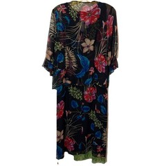 VTG Silks By I.S.C. Dress With Sheer Jacket Tropical Floral W/ Reptile Print Hem
