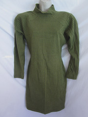 Vtg 80s Yes Clothing Co Green Black Houndstooth Stretch Secretary Party Dress L