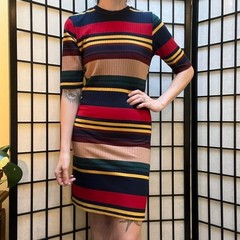 Red, Navy, Yellow Colorblock Striped Knit Dress Wishful Park Mod Retro Vibes
