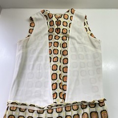 VTG SUE BRETT Junior Dress SZ 5 A Line Pleated Hem Covered Buttons Geometric