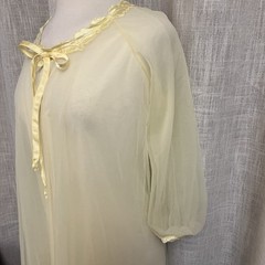 Vtg Carol Brent Yellow Nylon Semi Sheer Robe Satin Trim S 60’s Peignoir Wedding
