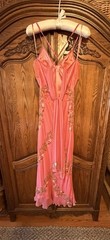 Vintage 90s Scala Coral Salmon Silk Beaded Mermaid Gown-M/L