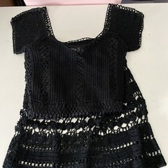 Gorgeous Vintage CACHÉ Black Beaded Crochet Knit Midi Dress XS/S/M