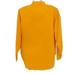 Vintage 1980s gold blouse, yellow mustard cotton blend long sleeve turmeric S M