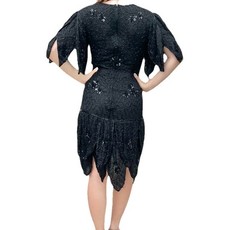 Vintage Frank Usher Black Silk Beaded & Sequin Dress Hand Woven M. Whimsigoth