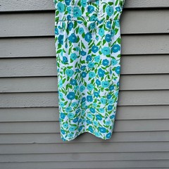 Vintage The Vested Gentress Floral Hand Screened Print Strap Dress Blue Green