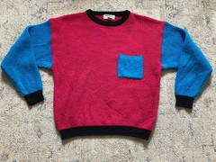 Vtg 80s 90s Streetwear Womens L Color Block Chunky Knit Sweater Glam Barbie Pink