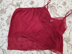 Vintage Vanity Fair Red Camisole Slip Skirt 2 Piece Set Sheer Trim Sz 38 Medium