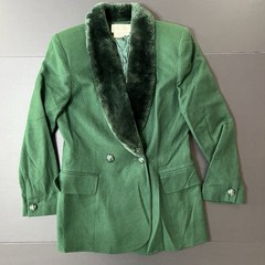 Vintage Casual Corner Wool Skirt Suit 2pc Women’s 8 Green Faux Fur Collar
