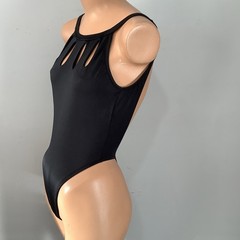 Vintage Brazilian Black One Piece Thong Swimsuit with High Thigh and Backless SM