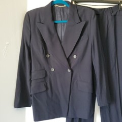 Vtg GUCCI Dark Blue Lana Vergine Fleece Wool Pantsuit Wm Sz 44 Tailored DAMAGED