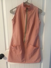Vintage 60s coral handmade sleeveless cotton mini dress with statement zipper