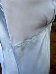 1930s Powder Blue Silk Satin Slip Dress | Embroidered Illusion Mesh Bodice |L