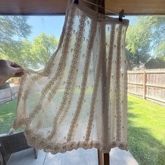 Vintage Hand Crochet Ivory Cotton Lace Maxi Skirt with Rosette Details