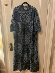 VTG 70s Choisy Thailand 100% Thai Silk Quilted Boho Duster Kaftan Dress M