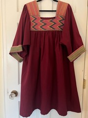 Vintage “Fashioned by Astrid Originals” 1-2X burgundy wine embroidered tent dres