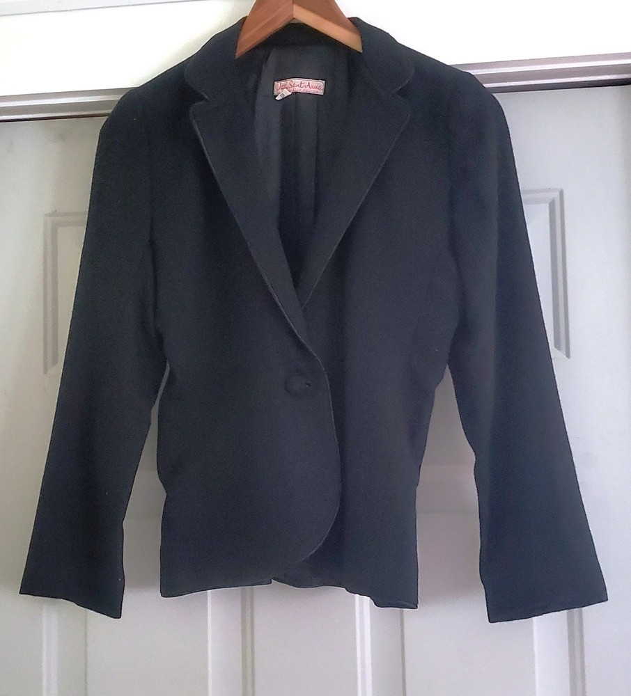 Vintage Iza Sant’ Anna Black Wool Crepe Blazer Jacket
