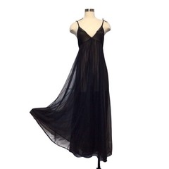 Vintage Lily of France Long Black Double Layered Nightgown Size S USA Union Made
