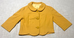 Vintage Skirt Suit Yellow Wool 60s Two Piece Set Handmade Retro Cropped Jacket