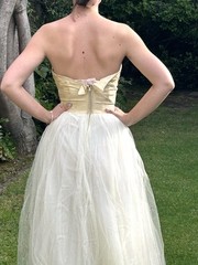 Vintage 50s S Strapless cotillion party Prom dress long Ivory Tulle