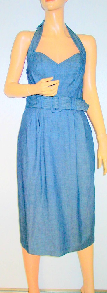 2 VTG designer halter top dresses: Wayne Clark NWT, and Jessica McClintock